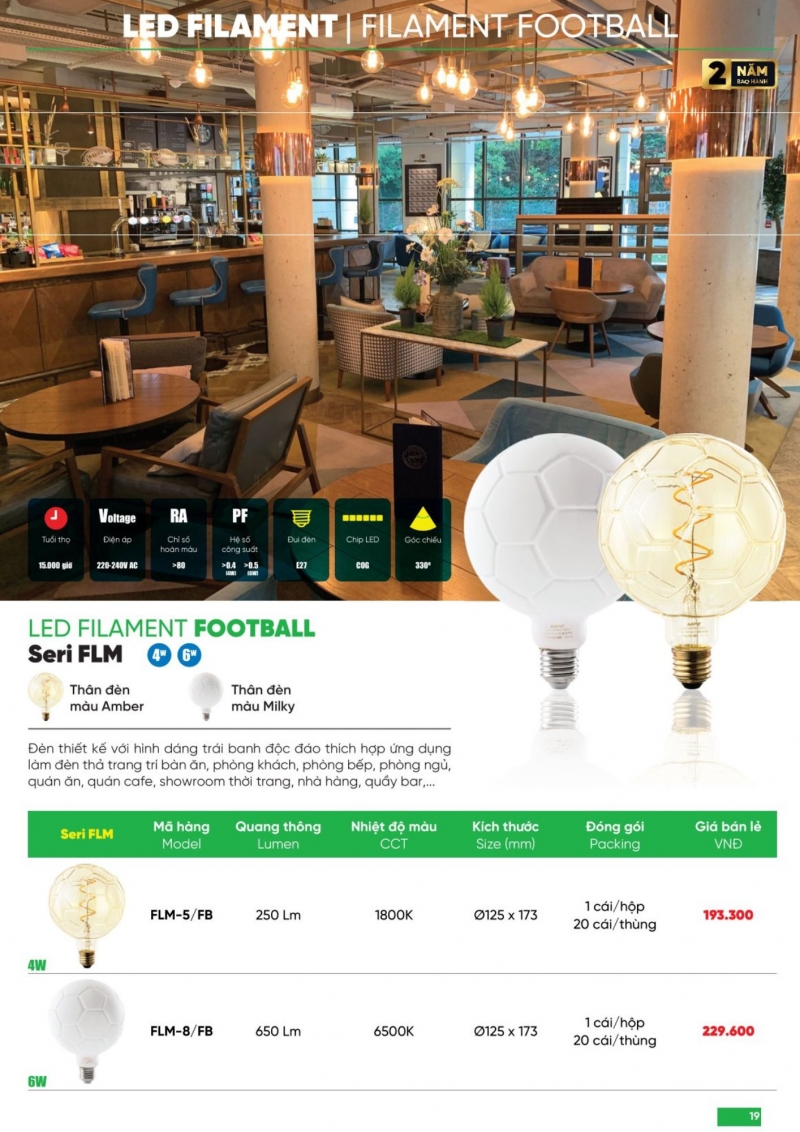 Đèn led bulb Filament Football 4W FLM-5/FB MPE