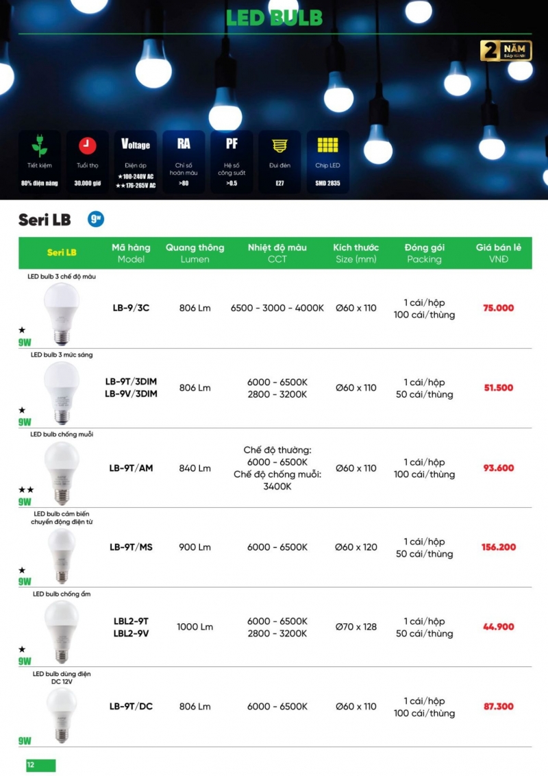Đèn led bulb cảm biến 9W LB-9T/MS MPE