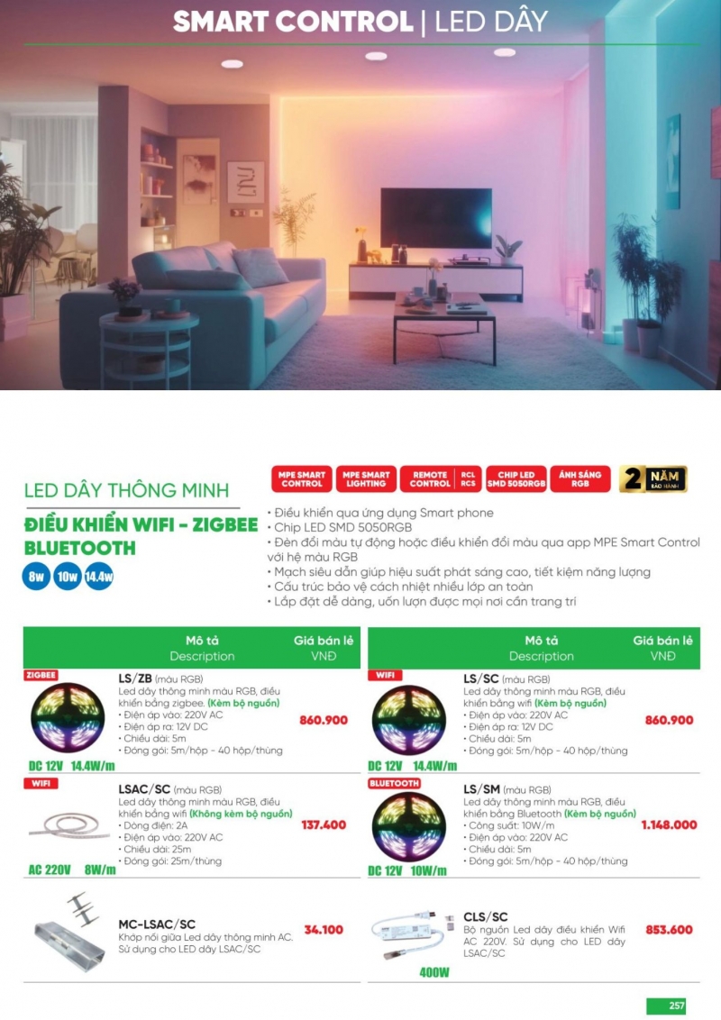 Đèn led dây thông minh điều khiển WIFI 8W LSAC/SC 25M MPE