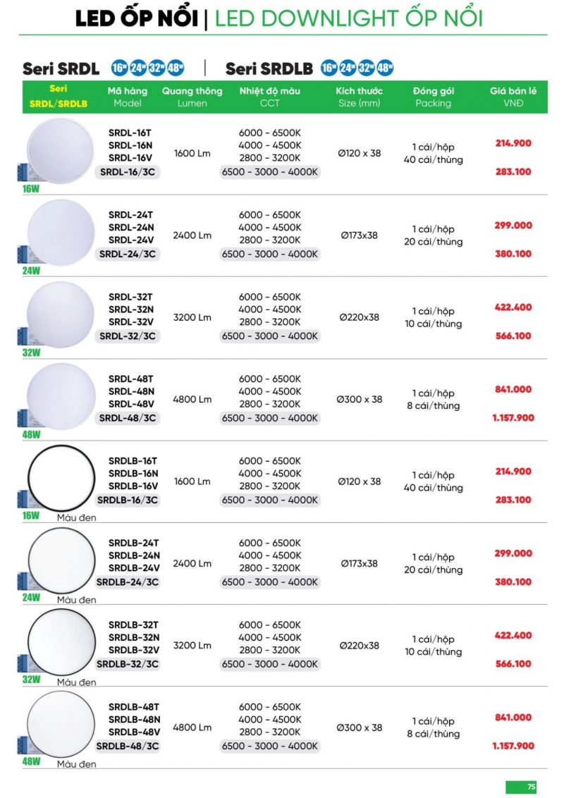 Đèn led ốp trần 16W SRDLB-16T MPE