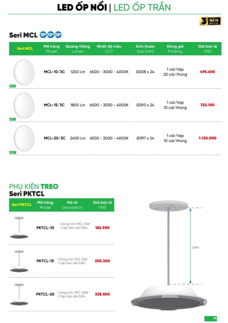 Đèn led ốp trần đổi màu 15W MCL-15/3C MPE