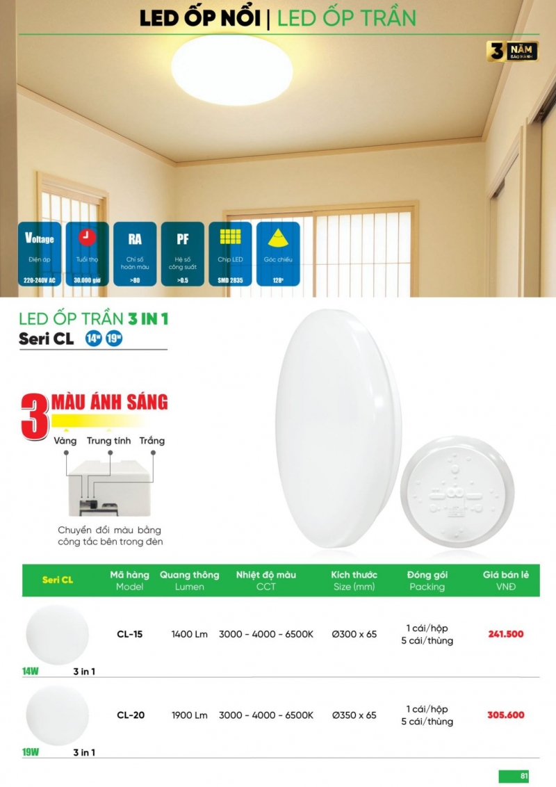 Đèn led ốp trần đổi màu 19W CL-20 MPE