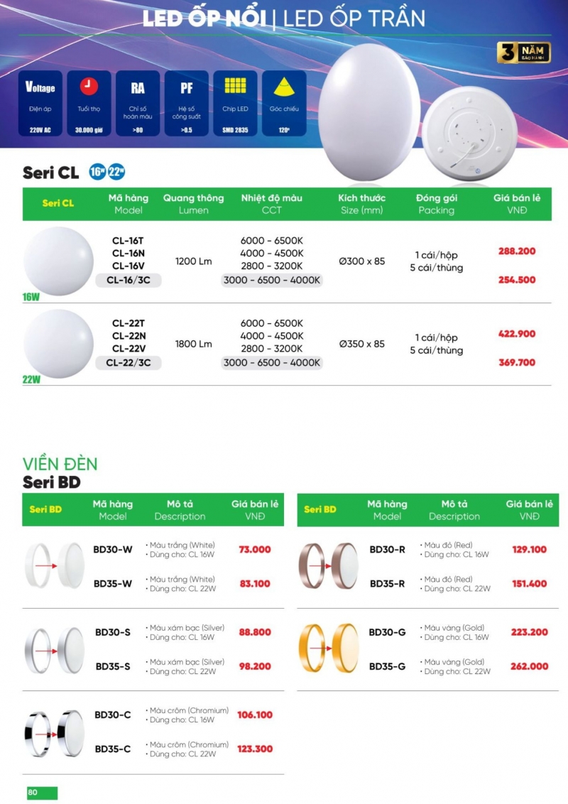 Đèn led ốp trần đổi màu 22W CL-22/3C MPE