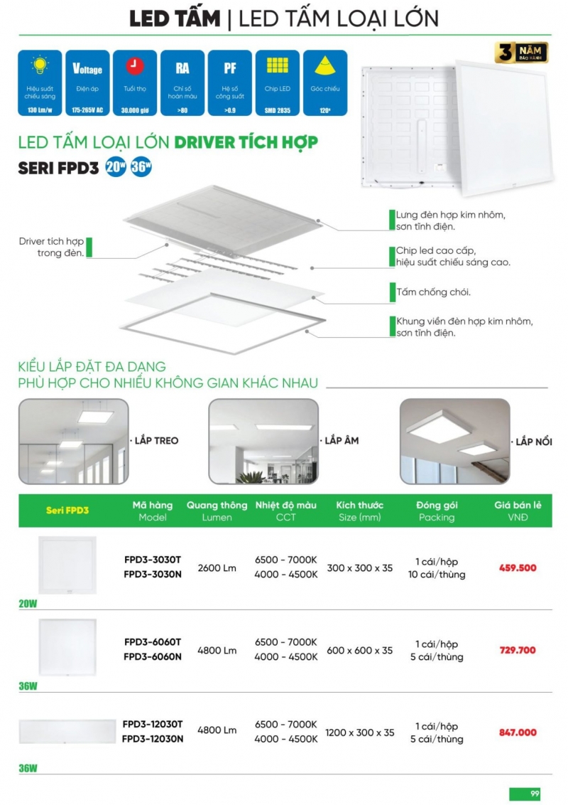 Đèn led panel 36W FPD3-6060N MPE