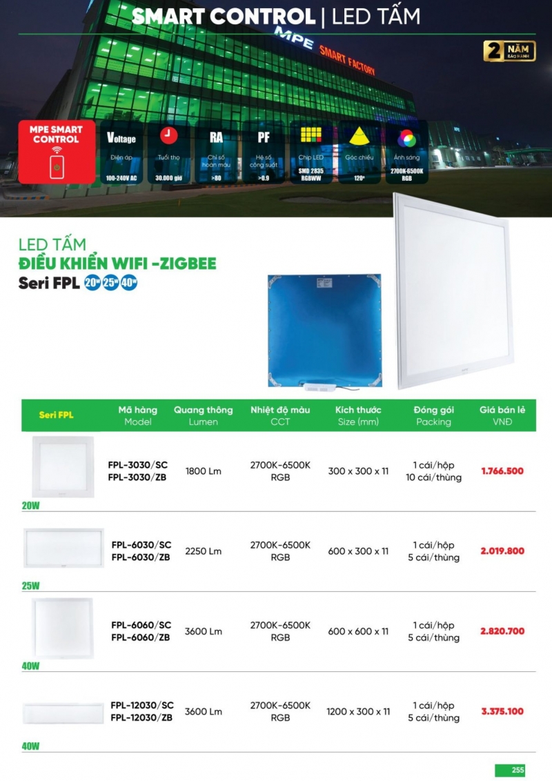 Đèn led panel thông minh điều khiển ZIGBEE 40W FPL-12030/ZB 120x30 MPE