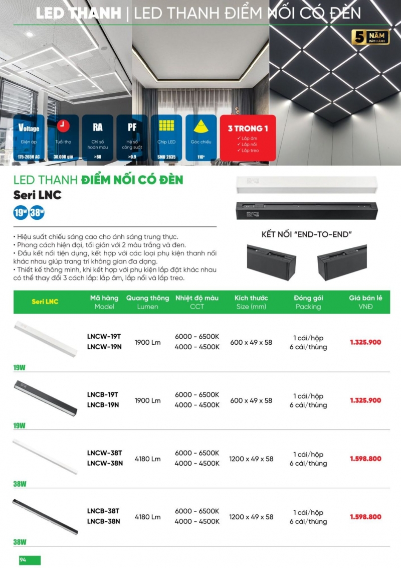 Đèn led thanh 36W LNEW-36T 1m2 MPE