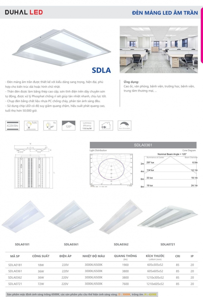 Bộ máng led âm trần 72W SDLA0721 Duhal
