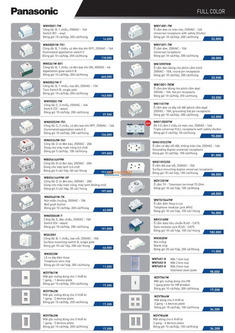 Bảng giá thiết bị điện Panasonic 2025 mới nhất