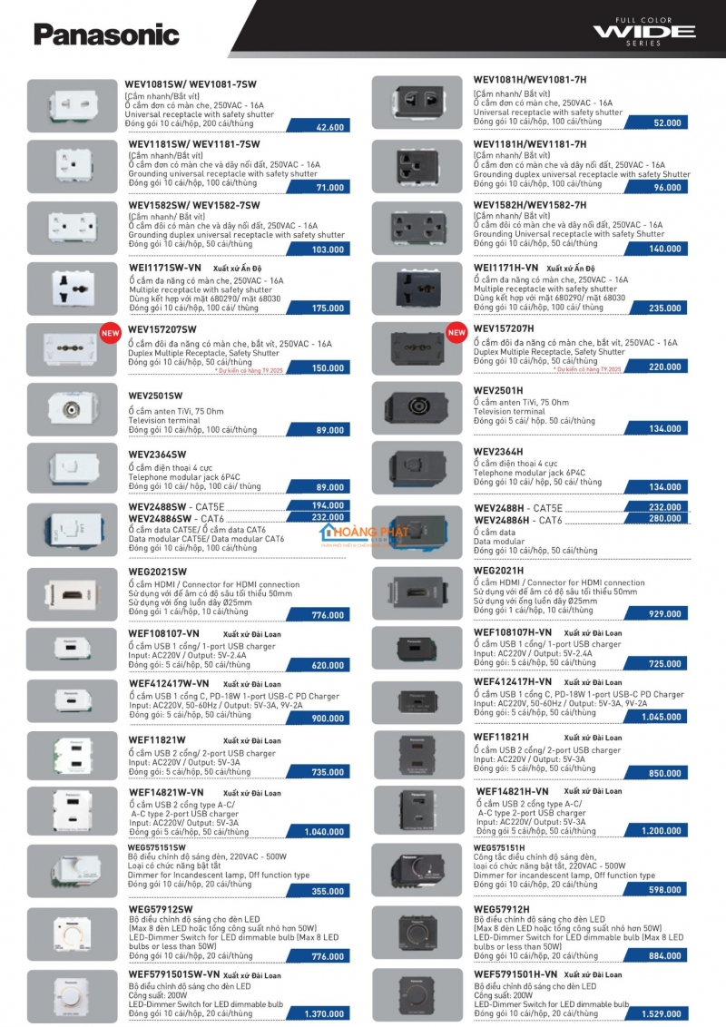 Bảng giá thiết bị điện Panasonic 2025 mới nhất