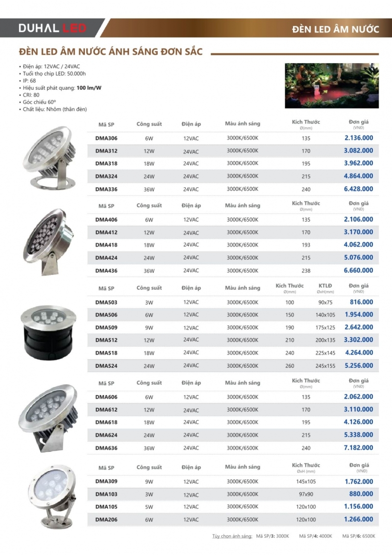 Đèn led âm nước 12W DMA512 Duhal