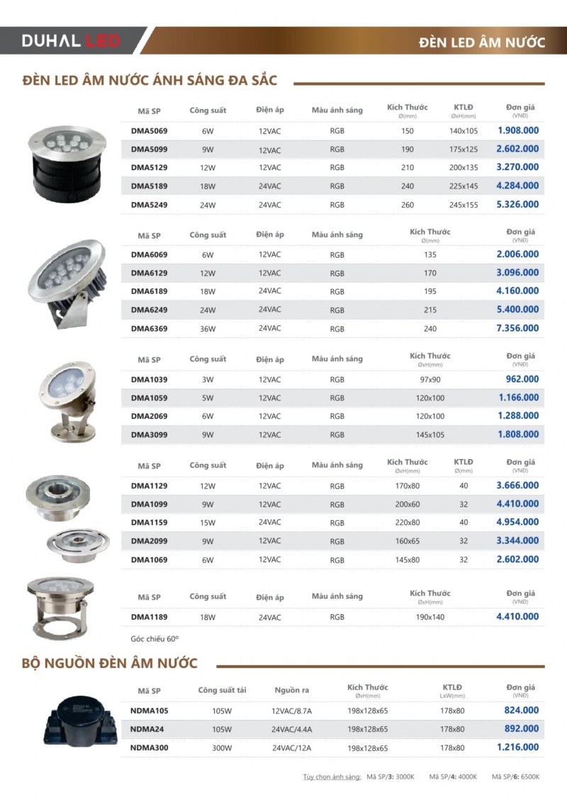 Đèn led âm nước đổi màu 12W DMA1129 Duhal