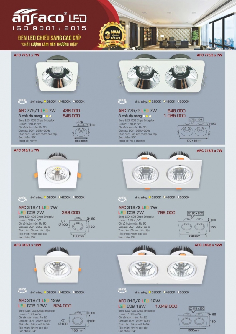 Đèn led âm trần 12W AFC 318/1 Anfaco