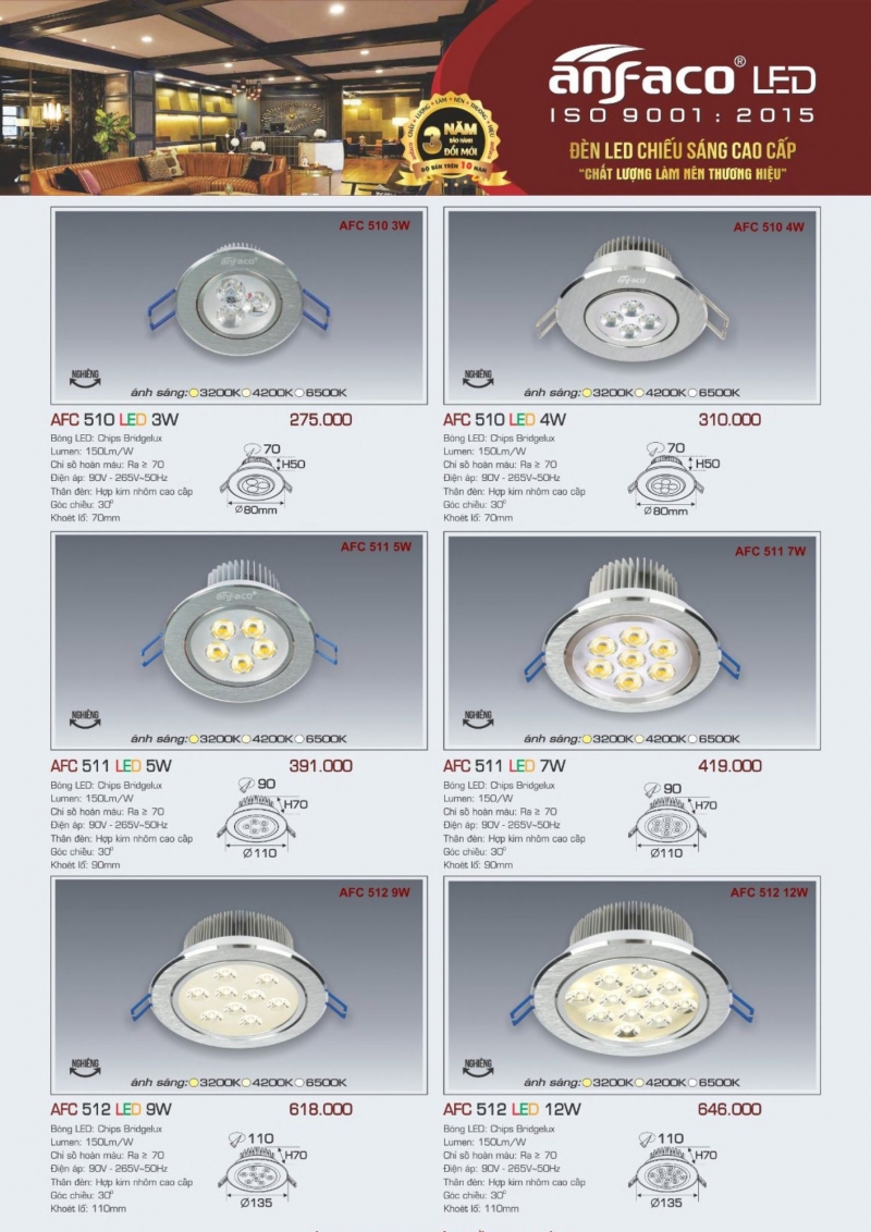 Đèn led âm trần 12W AFC 512 Anfaco