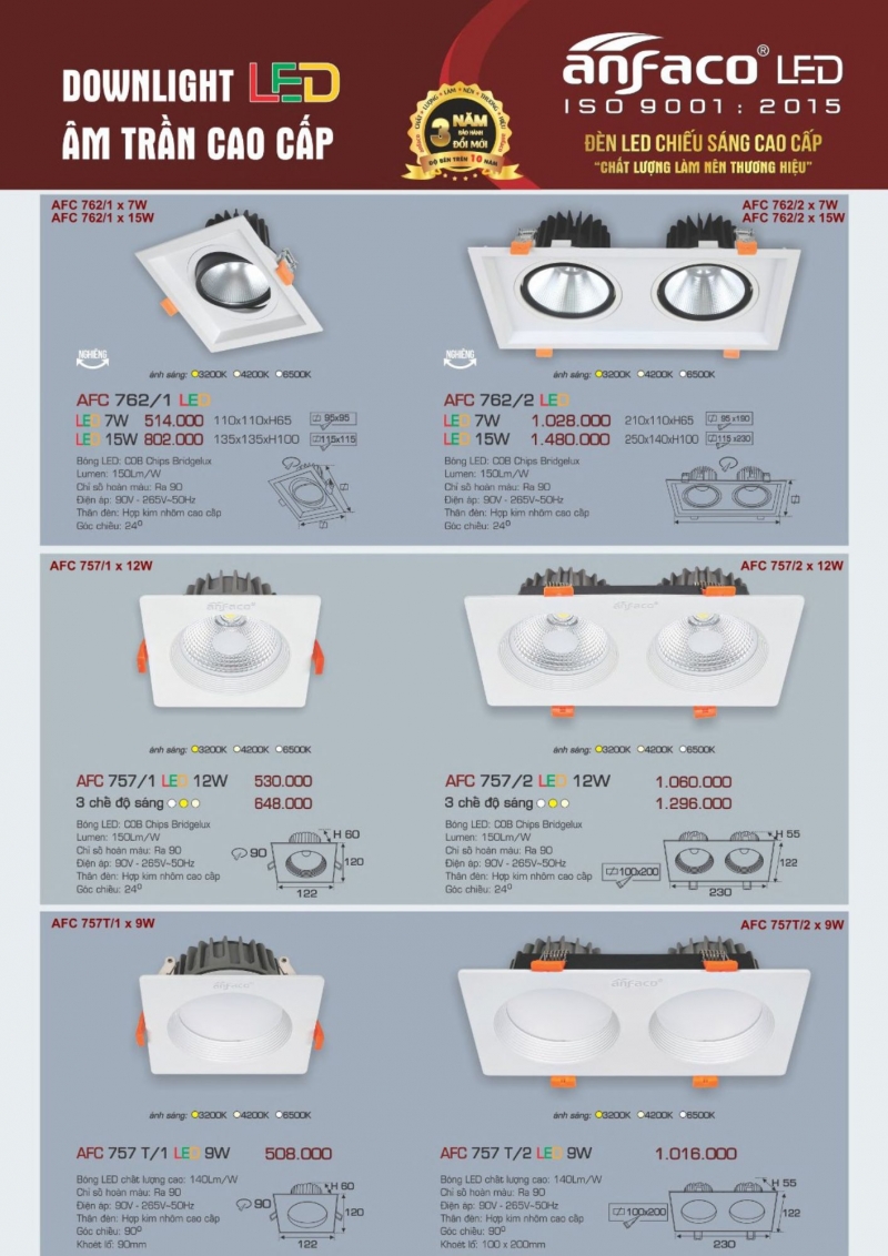Đèn led âm trần 12W AFC 757/1 Anfaco