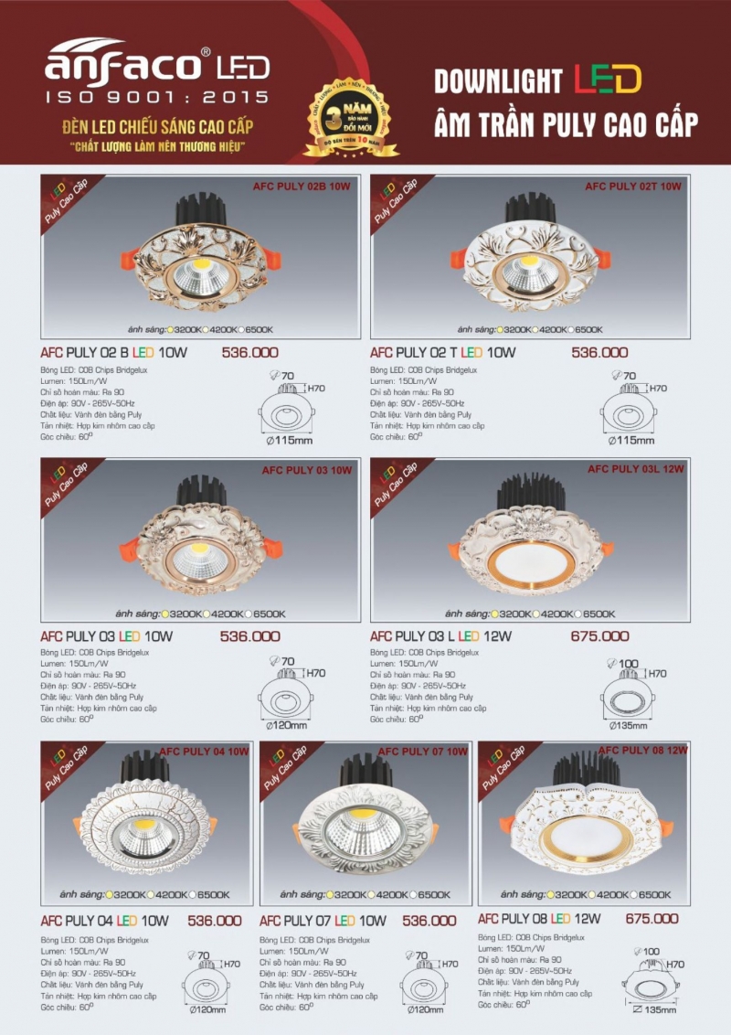 Đèn led âm trần 12W AFC PULY 08 Anfaco