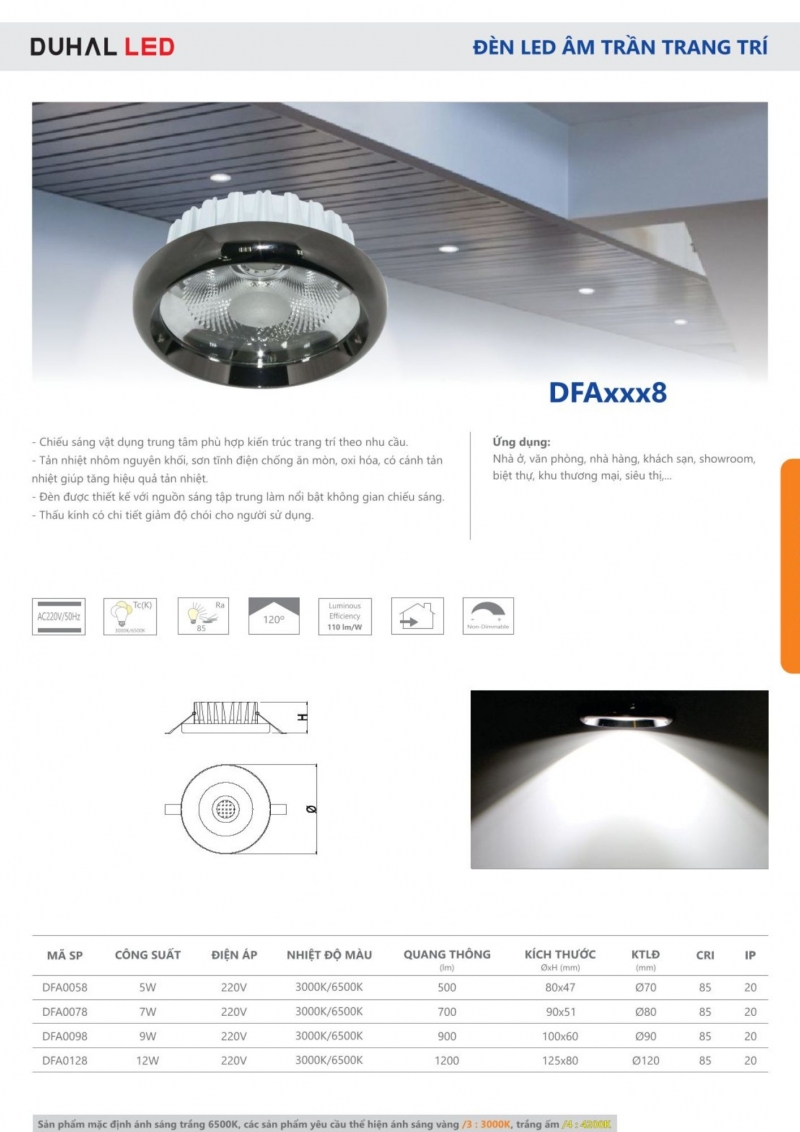 Đèn led âm trần 12W DFA0128 Duhal