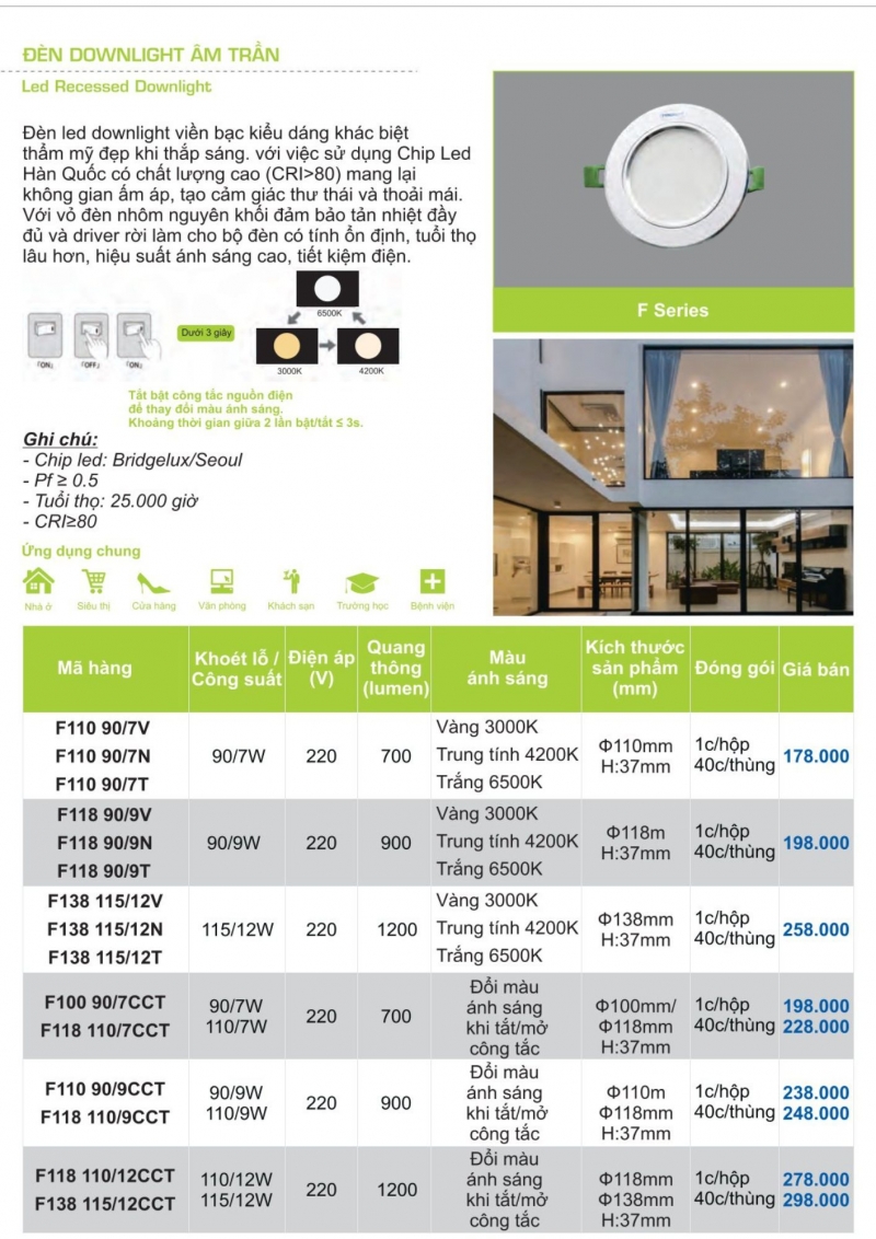 Đèn led âm trần 12W F138 115/12N Paragon