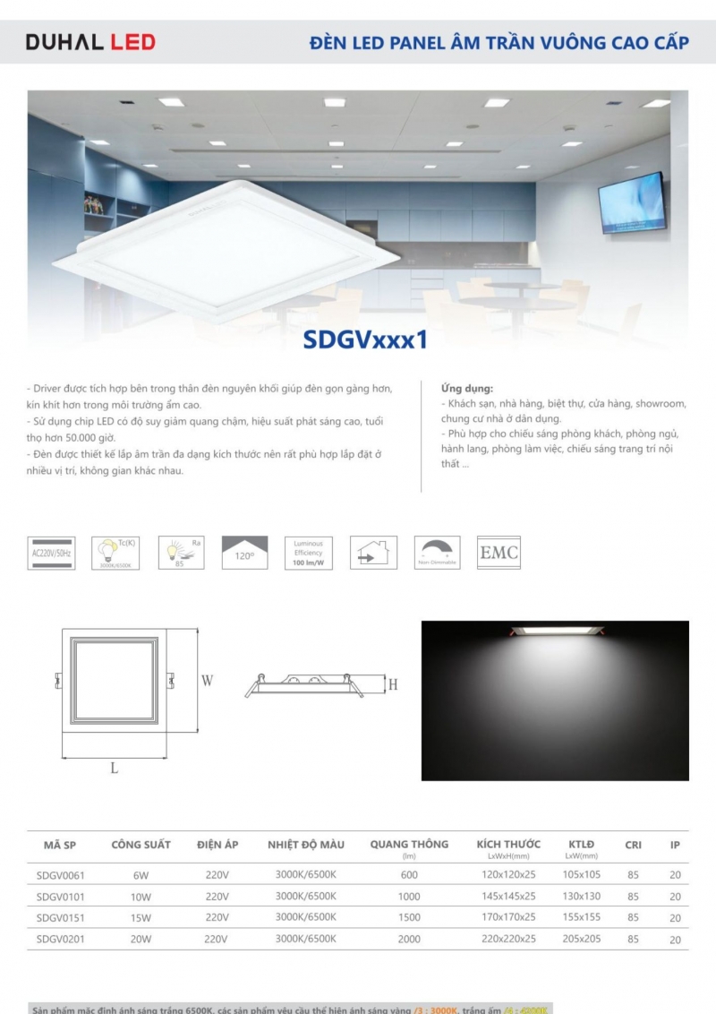 Đèn led âm trần 15W SDGV0151 Duhal
