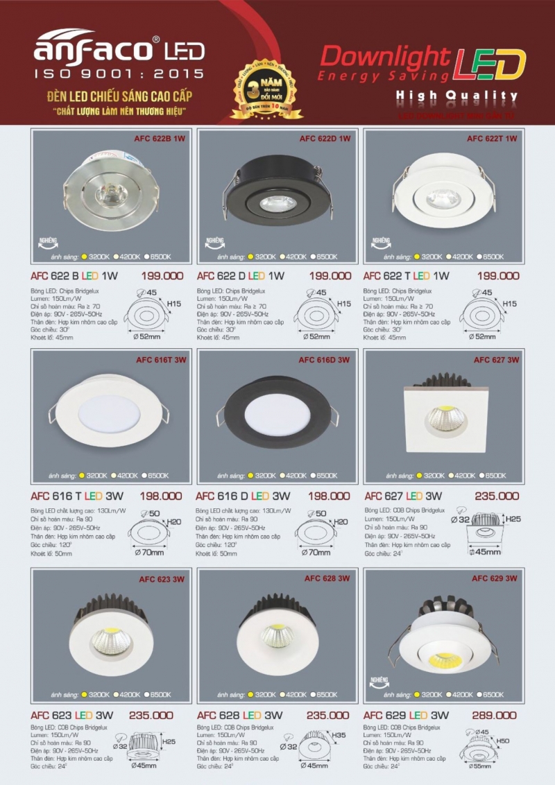 Đèn led âm trần 1W AFC 622 B Anfaco