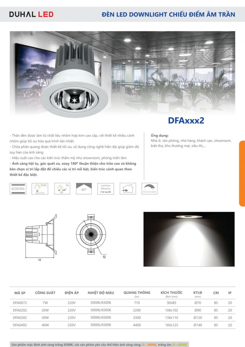 Đèn led âm trần 20W DFA0202 Duhal