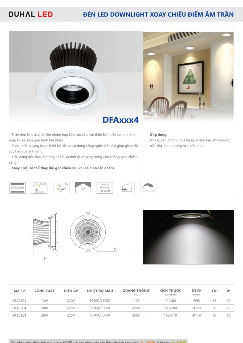 Đèn led âm trần 20W DFA0204 Duhal