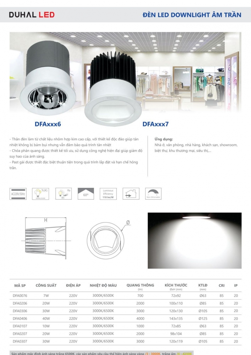 Đèn led âm trần 20W DFA0207 Duhal