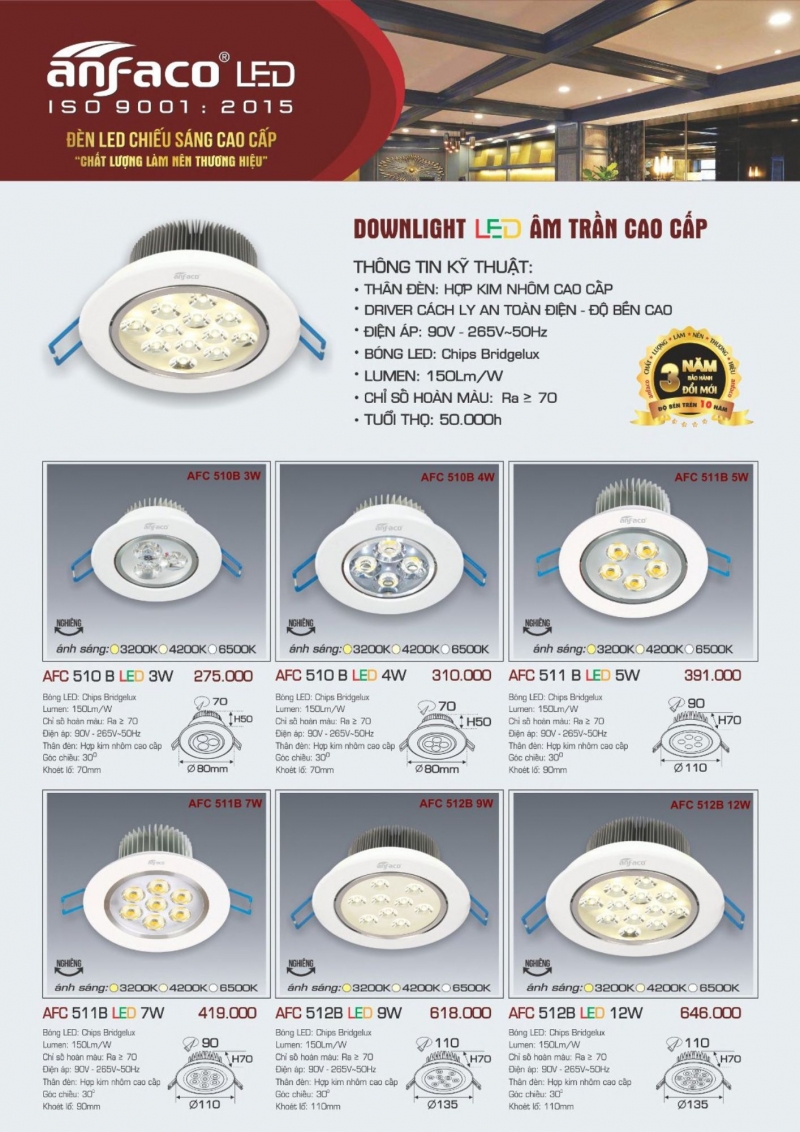 Đèn led âm trần 5W AFC 511B Anfaco