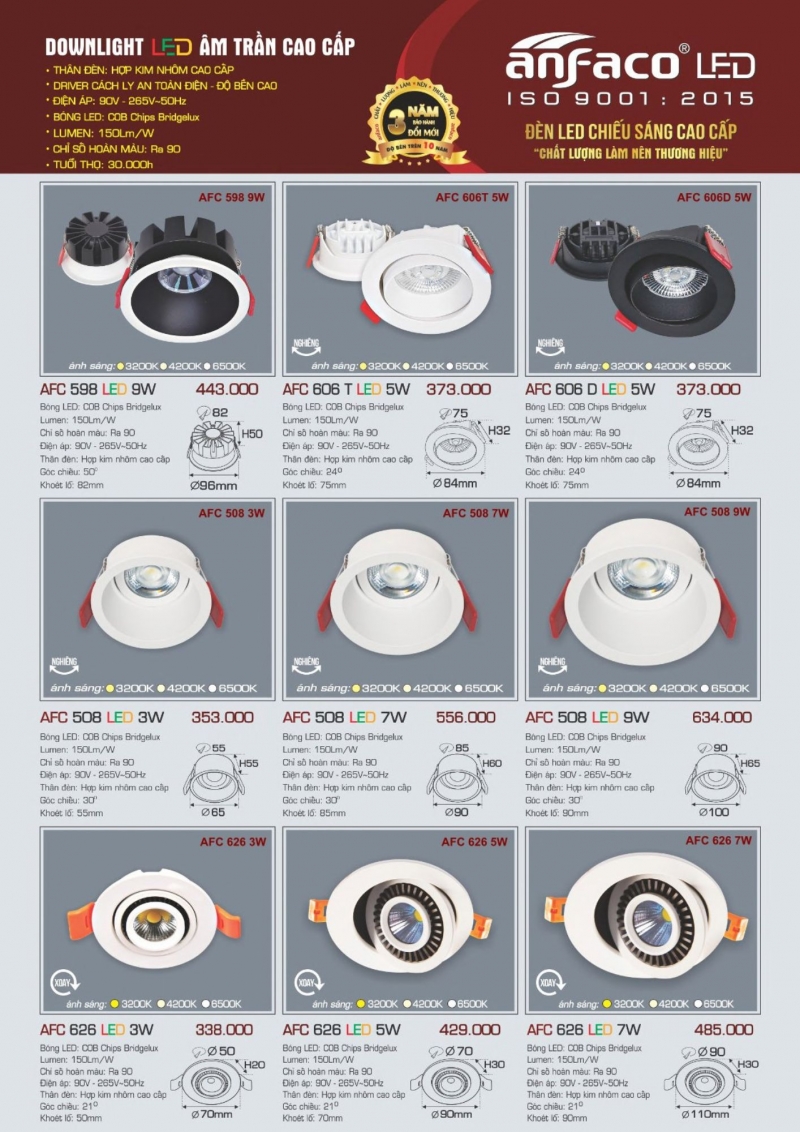 Đèn led âm trần 5W AFC 606 T Anfaco
