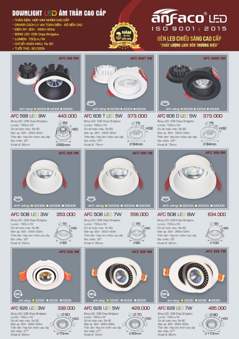 Đèn led âm trần 5W AFC 626 Anfaco