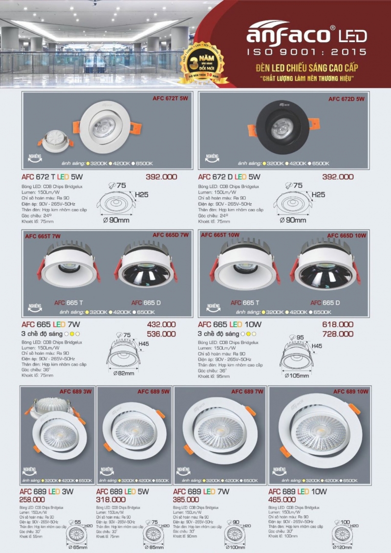 Đèn led âm trần 5W AFC 672 D Anfaco