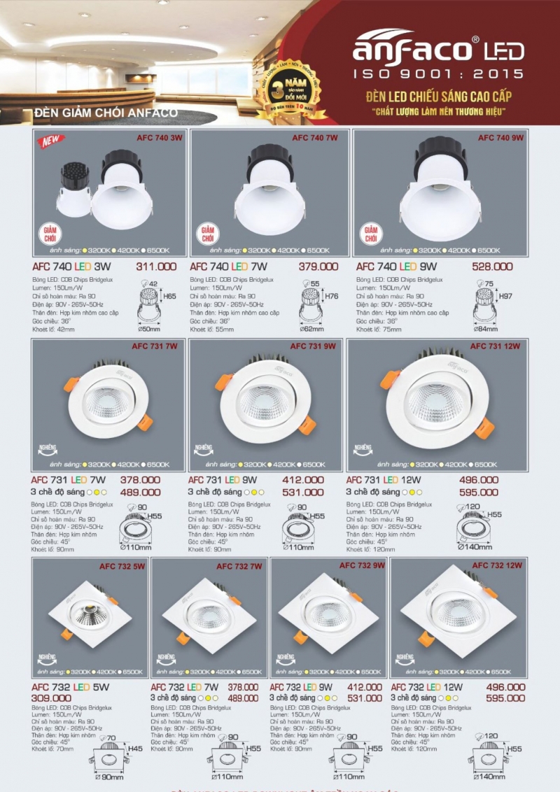 Đèn led âm trần vuông 5W AFC 732 Anfaco