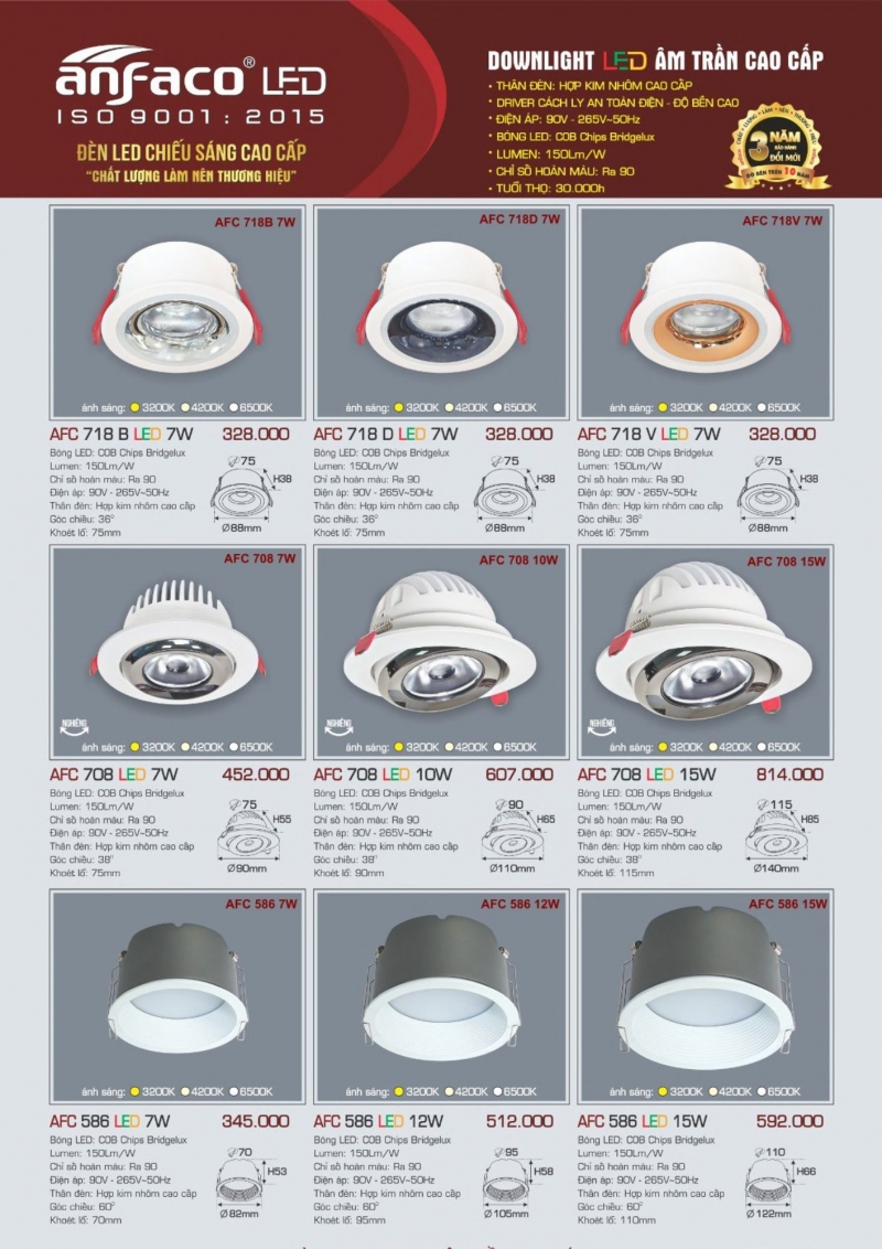 Đèn led âm trần 7W AFC 708 Anfaco