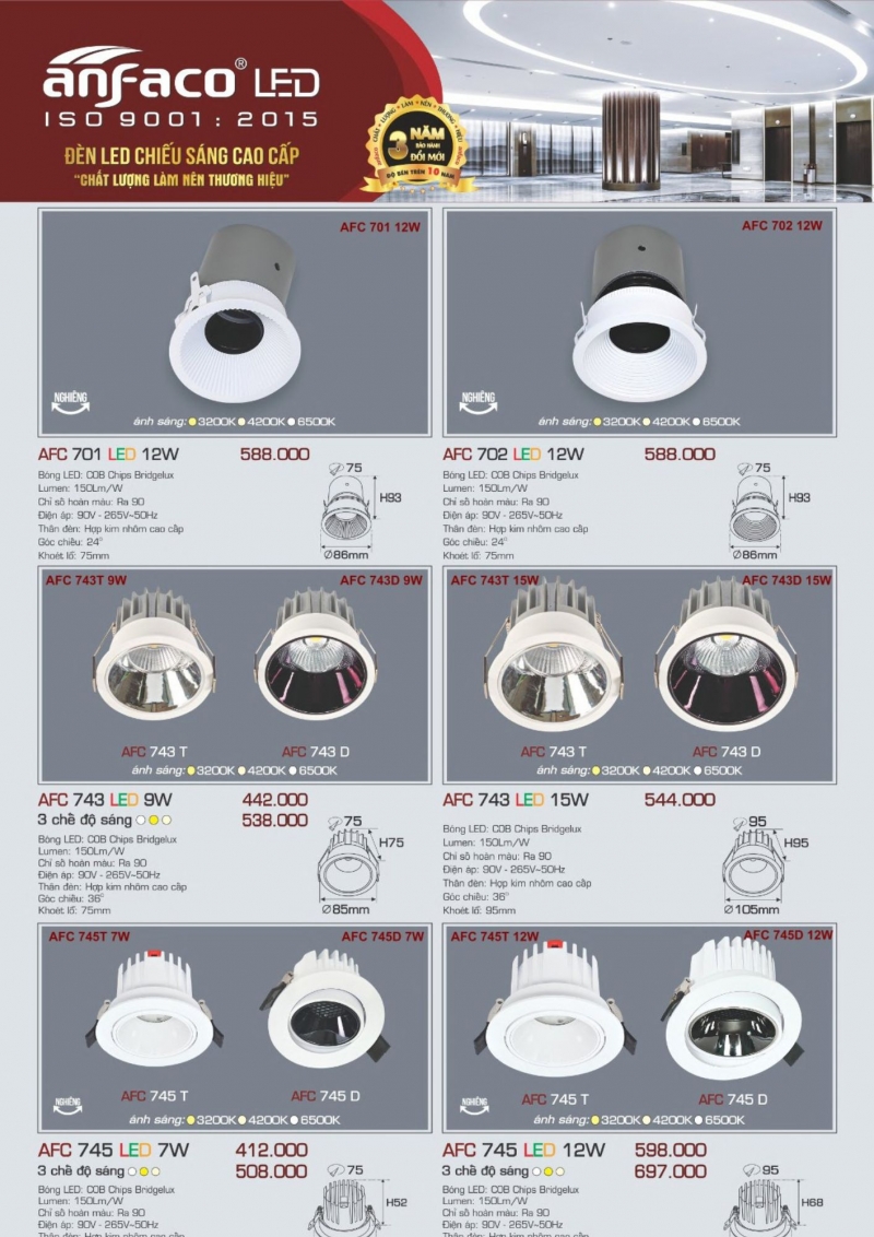 Đèn led âm trần 7W AFC 745 T Anfaco