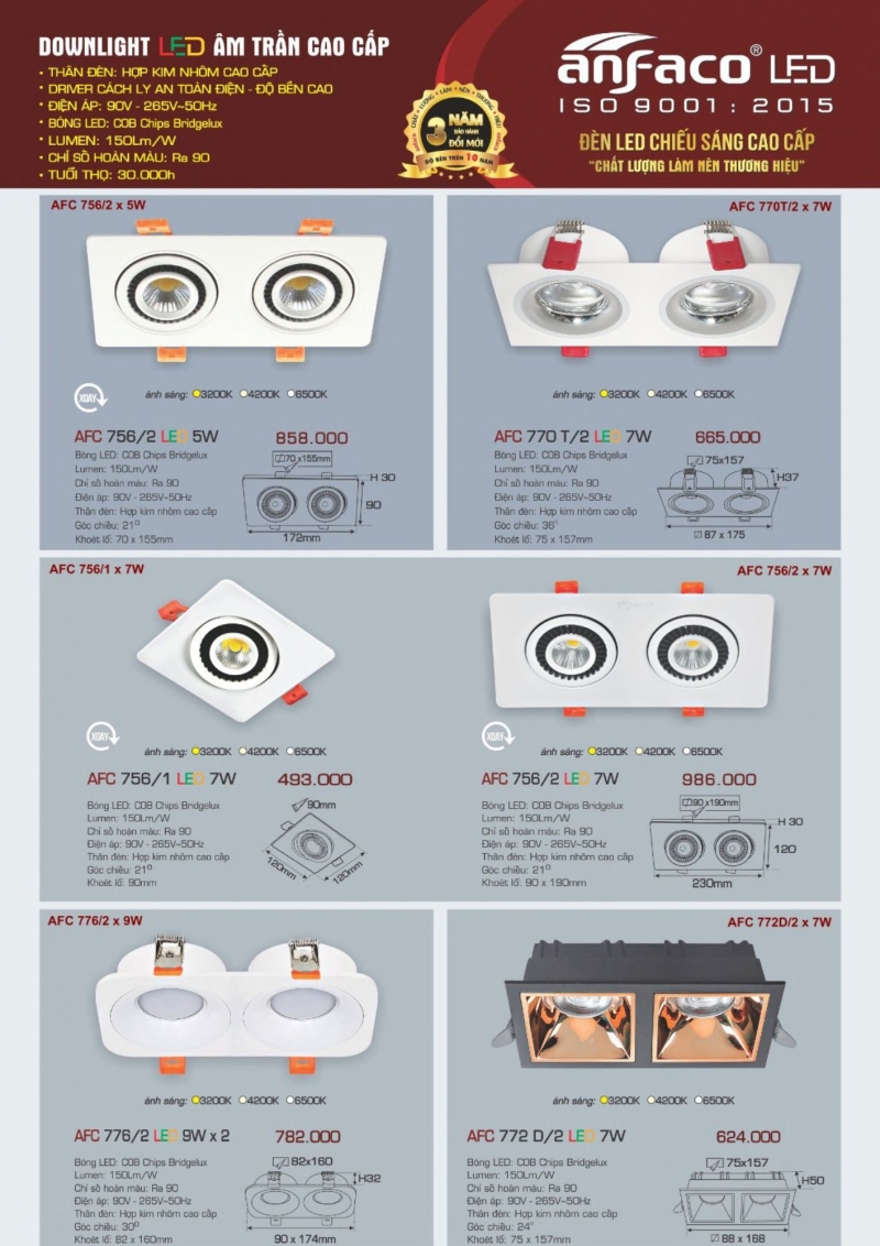 Đèn led âm trần 7W AFC 770 T/2 Anfaco