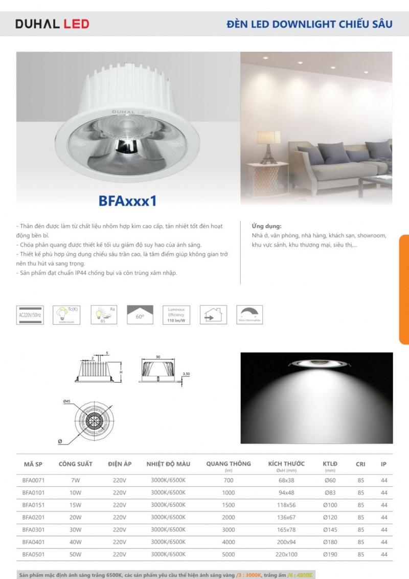 Đèn led âm trần 7W BFA0071 Duhal