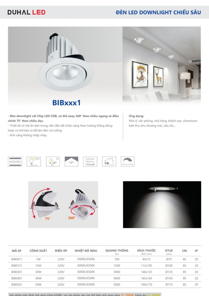 Đèn led âm trần 7W BIB0071 Duhal