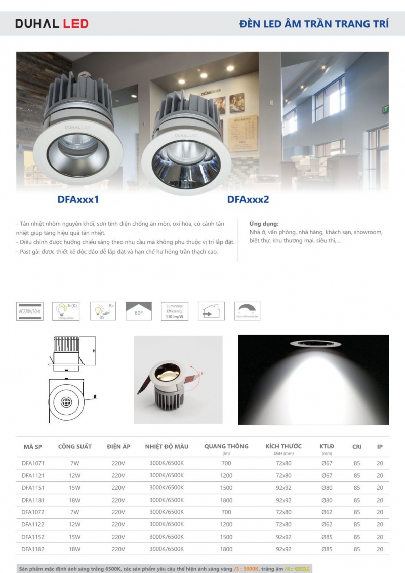 Đèn led âm trần 7W DFA1071 Duhal