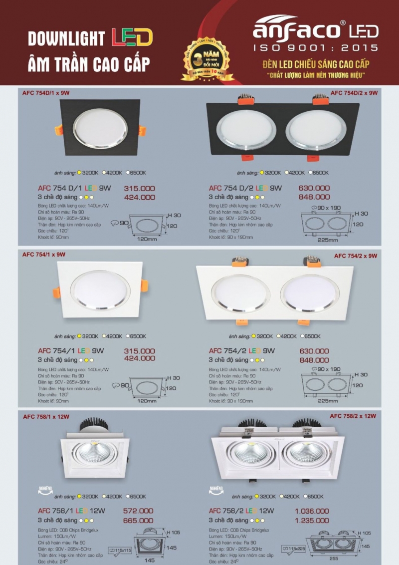 Đèn led âm trần đổi màu 12W AFC 758/1 Anfaco