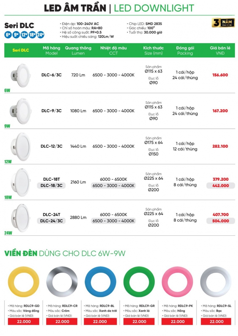 Đèn led âm trần đổi màu 9W DLC-9/3C MPE