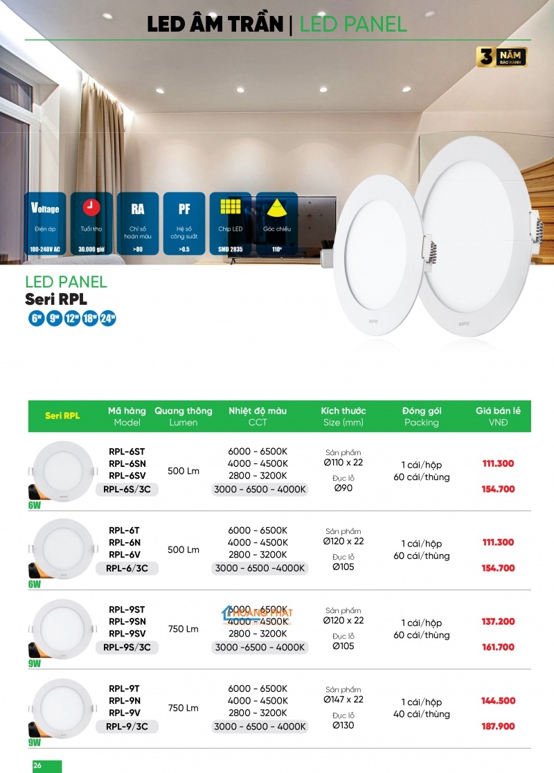 Bảng giá thiết bị điện - đèn led MPE 2025