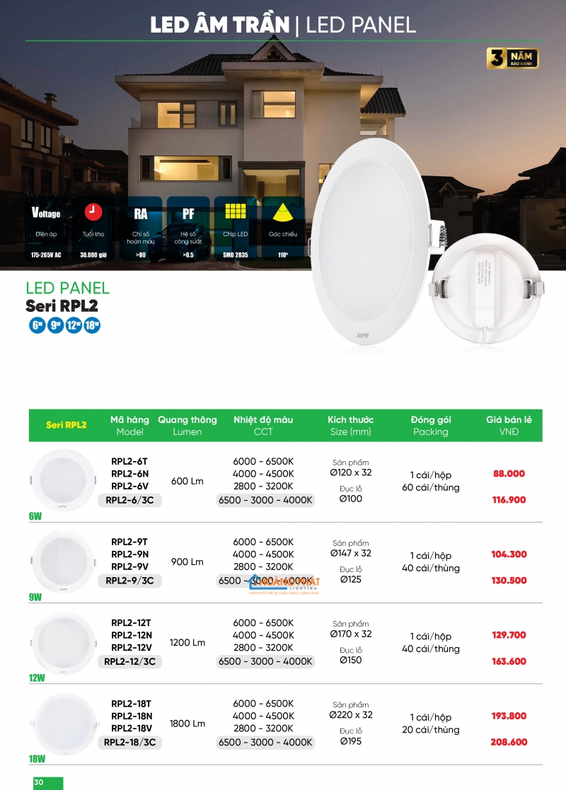 Bảng giá thiết bị điện - đèn led MPE 2025