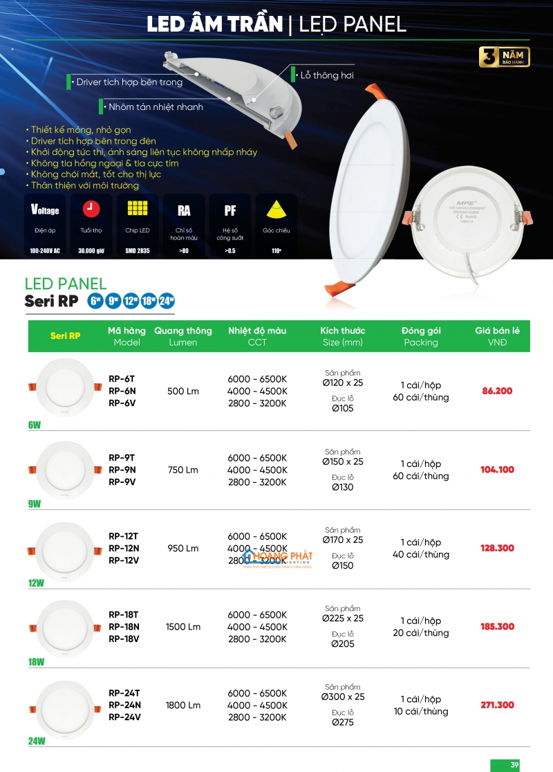 Bảng giá thiết bị điện - đèn led MPE 2025