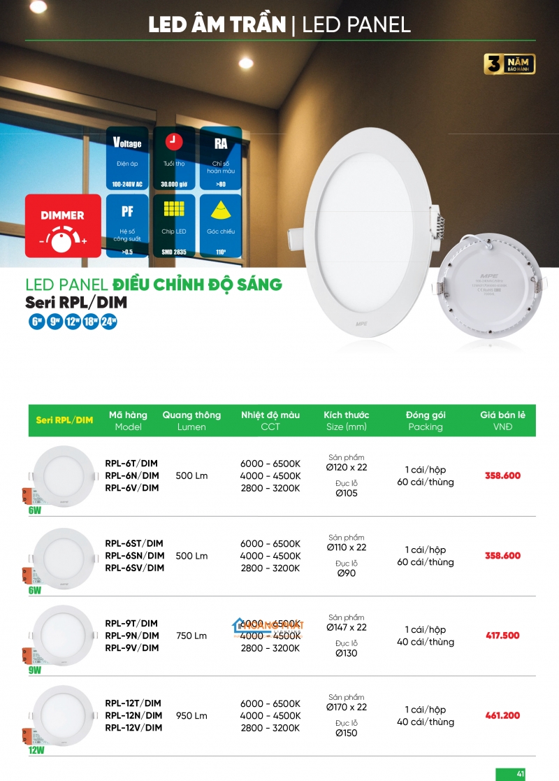Bảng giá thiết bị điện - đèn led MPE 2025