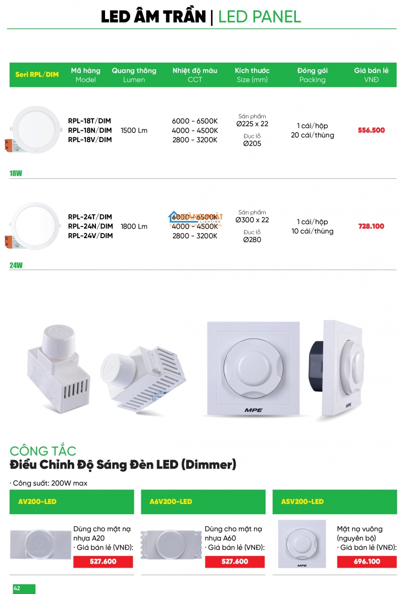 Bảng giá thiết bị điện - đèn led MPE 2025