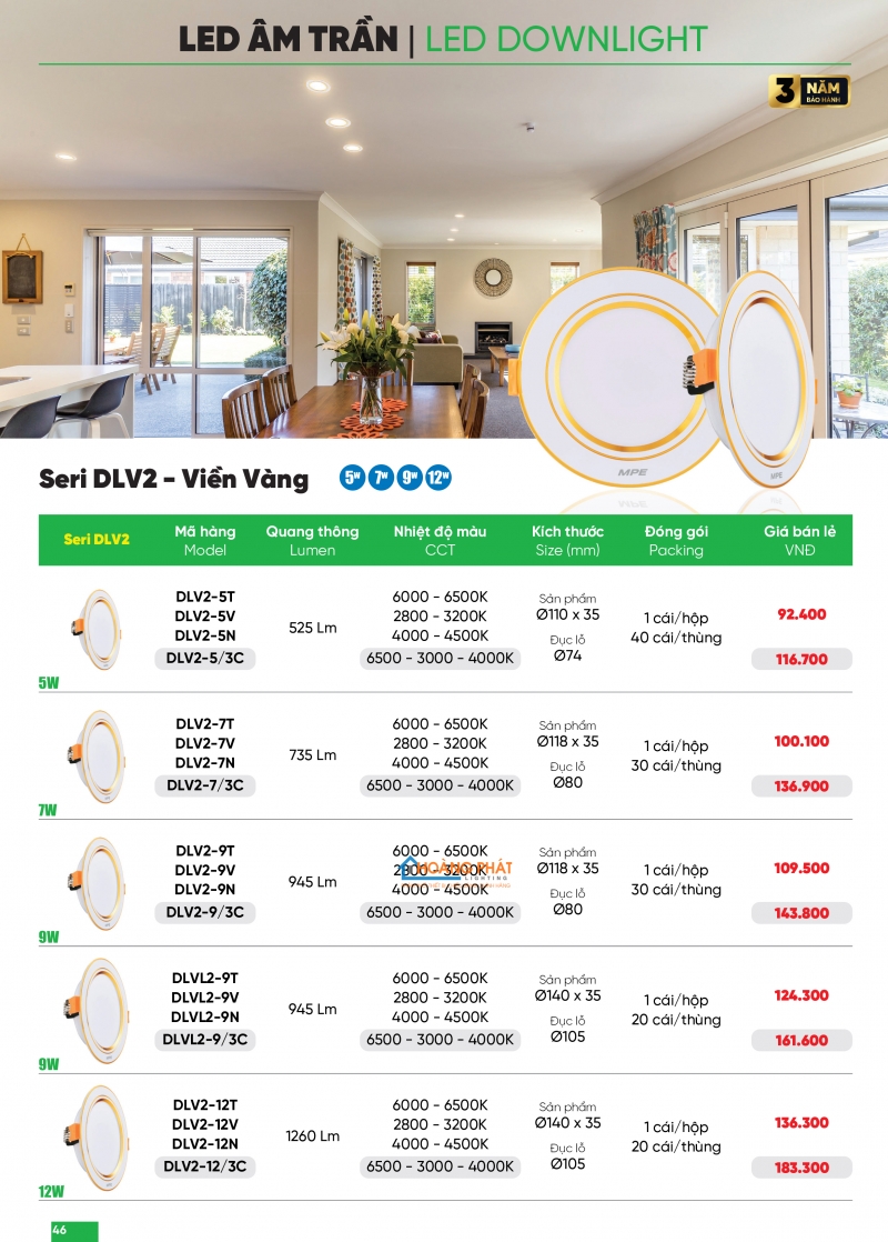Bảng giá thiết bị điện - đèn led MPE 2025