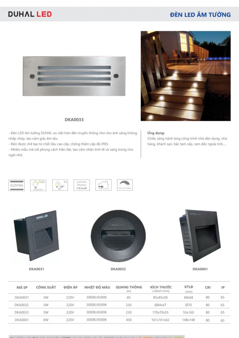 Đèn led âm tường 3W DKA0033 Duhal