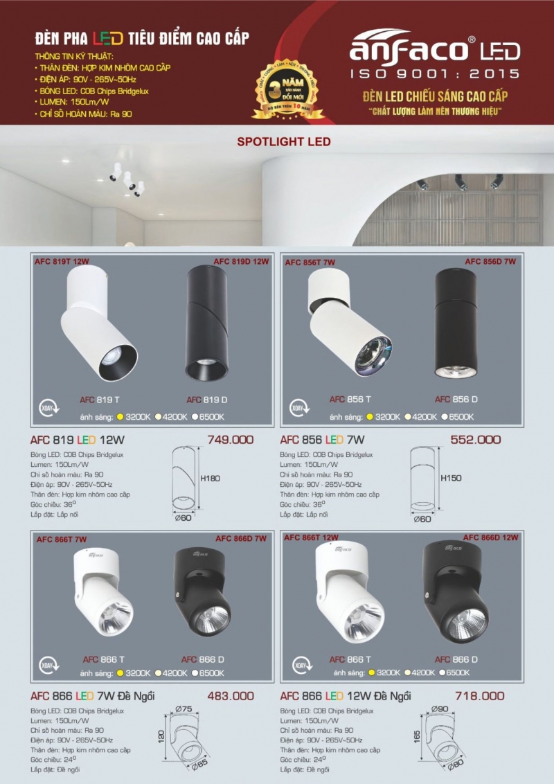Đèn led chiếu điểm đế ngồi 12W AFC 866 T Anfaco