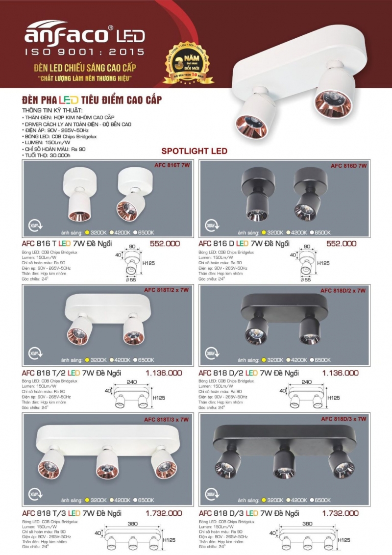 Đèn led chiếu điểm đế ngồi 7W AFC 818 D/3 Anfaco