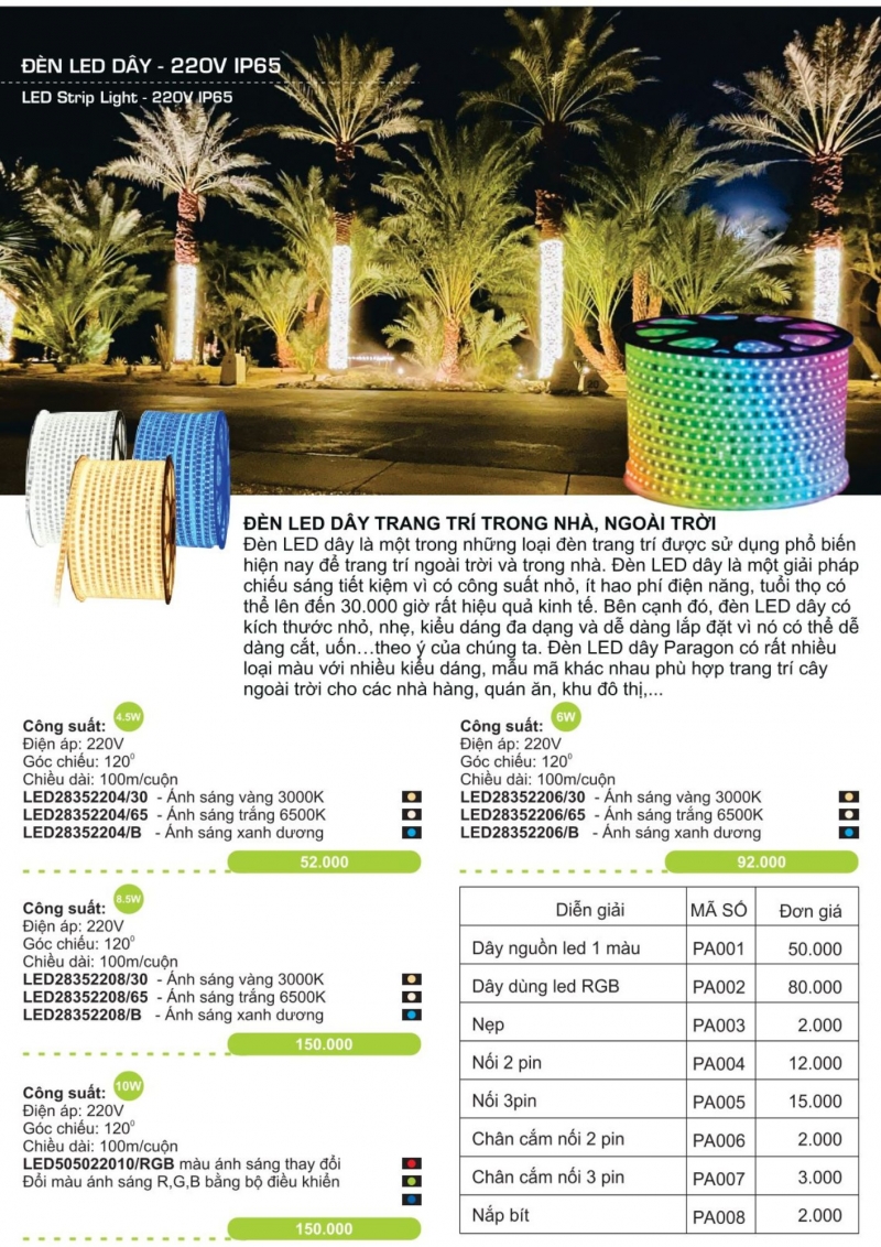 Đèn led dây 4.5W LED28352204/65 100m Paragon