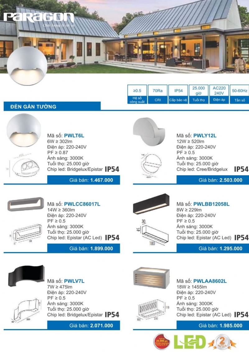 Đèn led gắn tường 12W PWLY12L Paragon